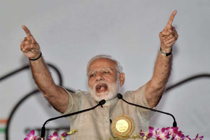 Prime Minister Narendra Modi speaks during 'Satyagrah Se