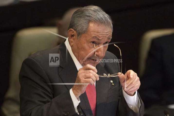 Cuba's former president Raul Castro delivers a speech,