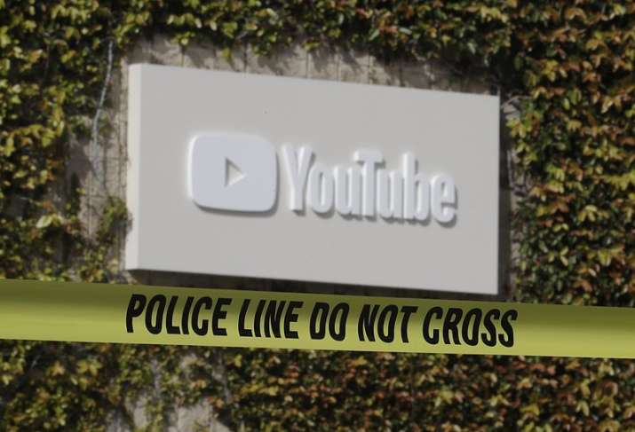 Police tape is shownÂ outside of a YouTube office building