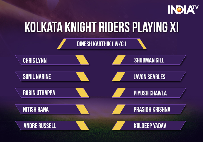 India Tv - Kolkata Knight Riders playing xi against Sunrisers Hyderabad in match no. 54