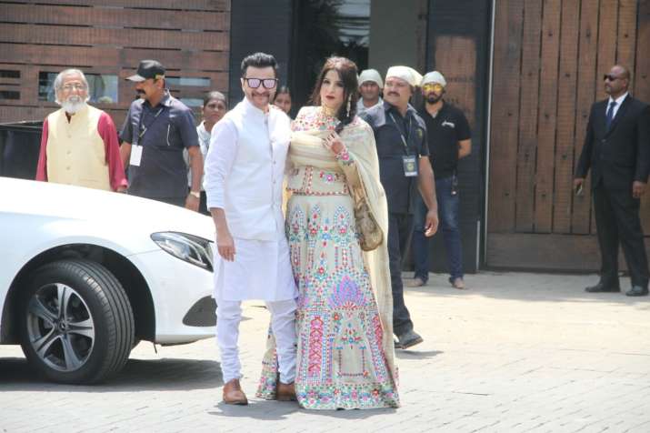 India Tv - Sanjay Kapoor arrives with wife Maheep Kapoor.   