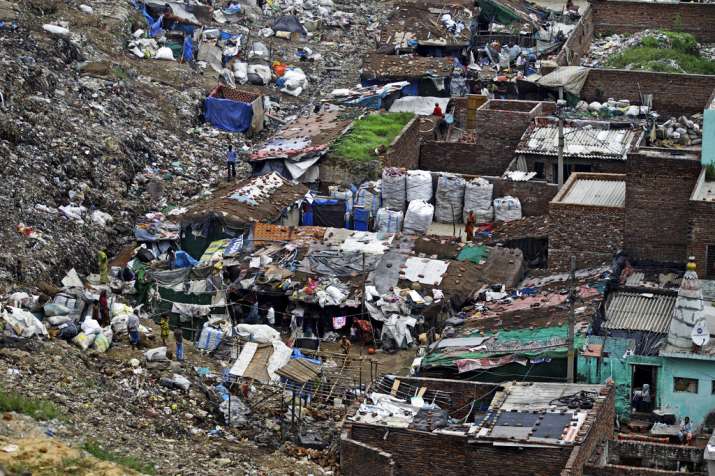 Sacks filled with reusable trash are lying around the