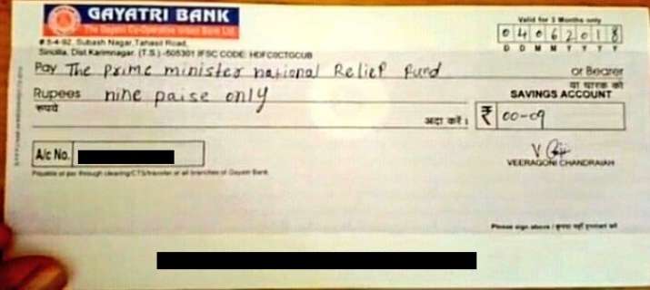 Image result for Why Telangana Man sent cheque of 9 paise to PM?