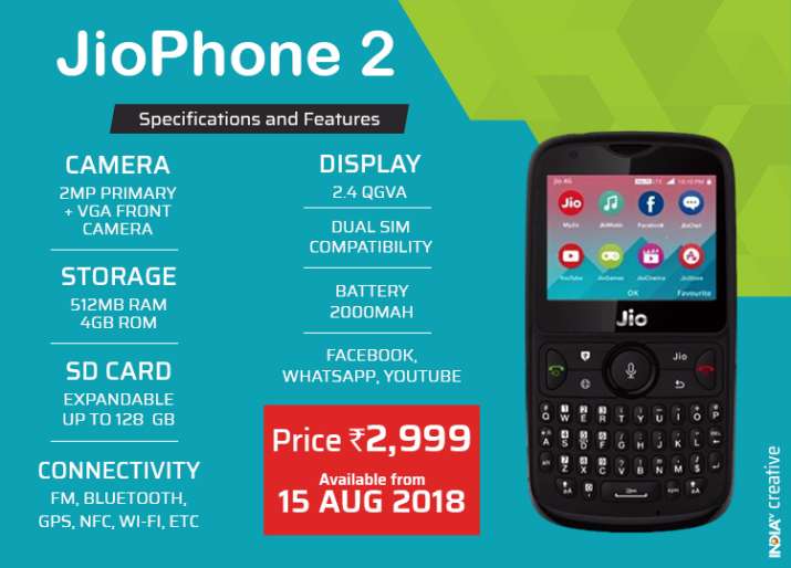 Reliance Jiophone 2 For Rs 2999 Specifications And How You Can Get One Gadgets News India Tv