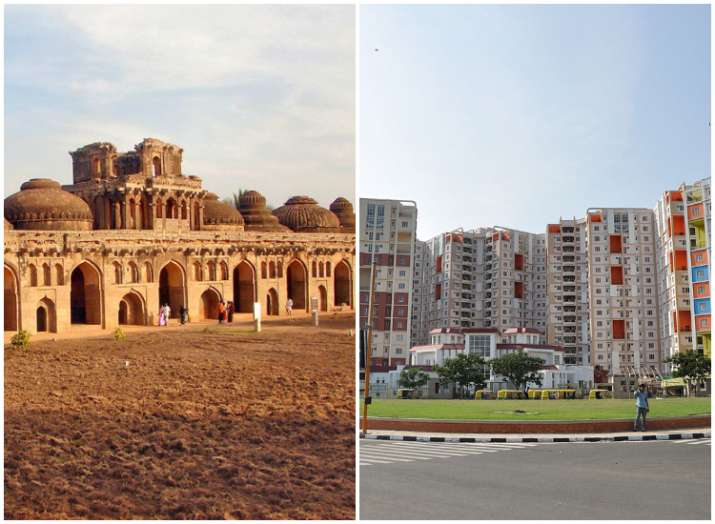 Photographic binary on ancient and emerging cities, Hampi