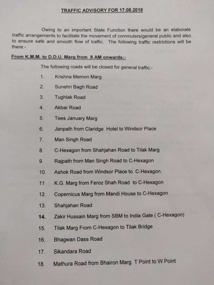 India Tv - Traffic advisory for Delhi