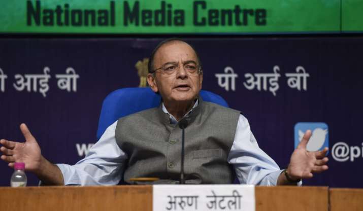 Finance Minister Arun Jaitley speaks during a press