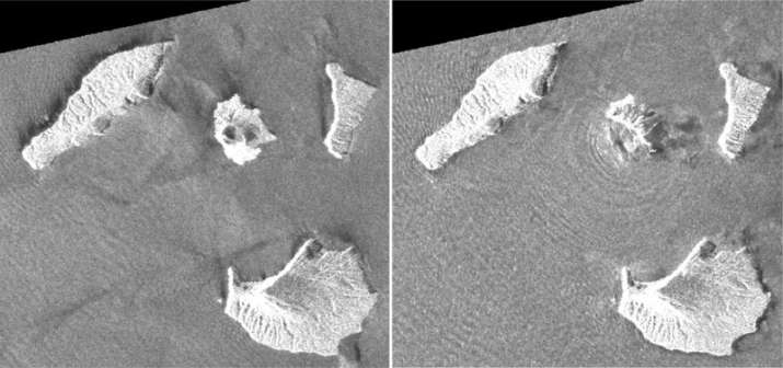 Satellite images show collapse of Indonesian island volcano