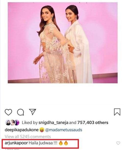 India Tv - Arjun Kapoor’s comments on Deepika Padukone’s pictures from Madame Tussauds will leave you in splits