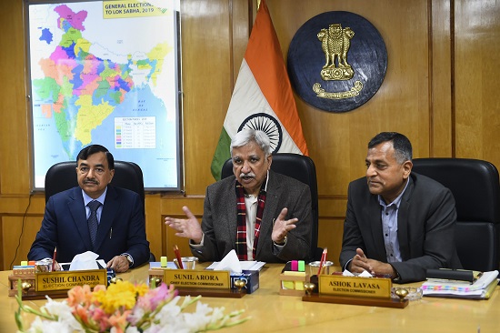 Chief Elections Commissioner (CEC) Sunil Arora flanked by