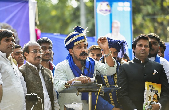 Bhim Army chief Chandrashekhar Azad addresses during