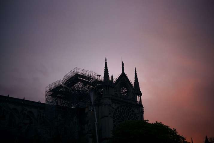 The Notre Dame cathedral is seen on sunrise after the fire