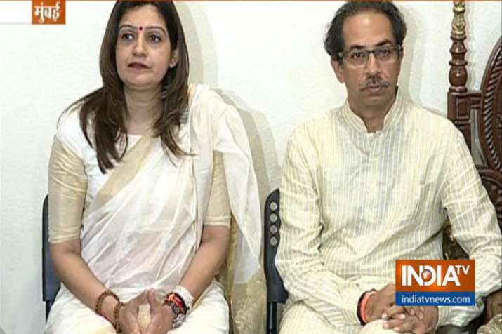 Priyanka Chaturvedi and Uddhav Thackeray addressing the