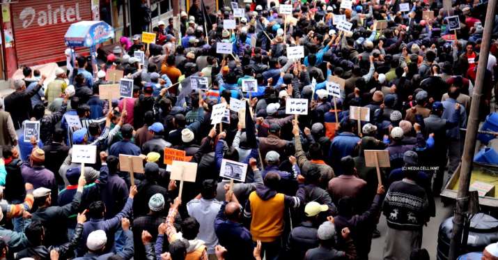 India Tv - People flock to streets protesting the rape of a minor girl in Bandipora