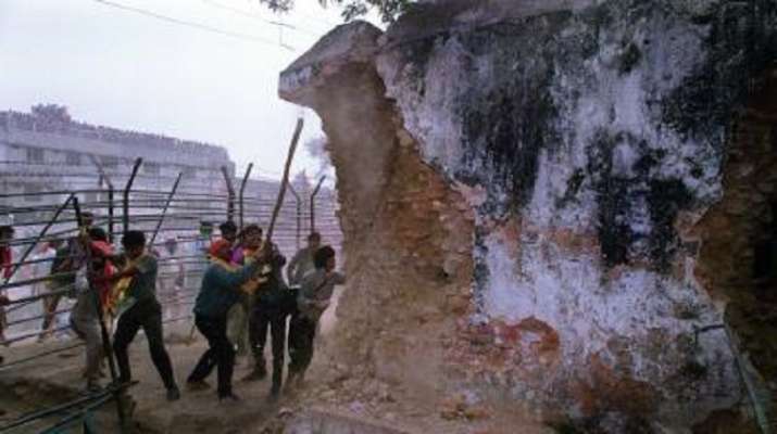 India Tv - Image shows mob destroying a part of the Babri Masjid in Ayodhya