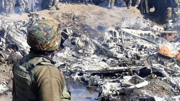 The crash site of the Mi 17 chopper in Srinagar | ANI