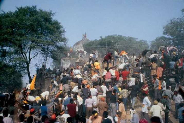 India Tv - Image shows riots in Ayodhya leading from the land dispute case