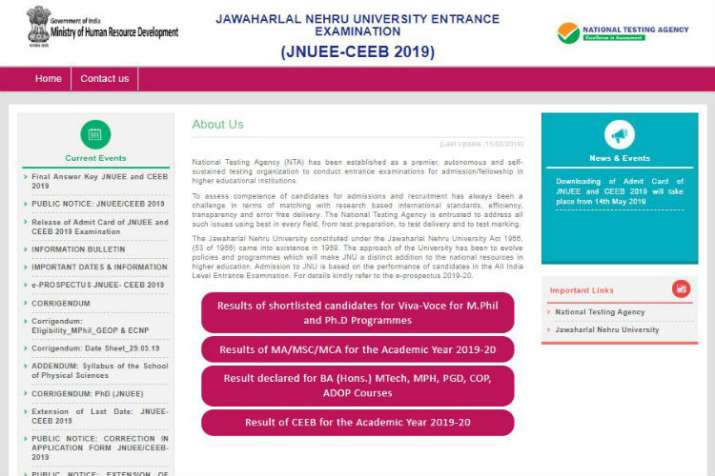 Jnuee Ceeb Results 2019 Declared Check Your Score At