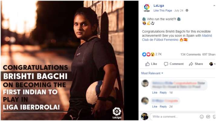 India Tv - La Liga congratulated Brishti Bagchil