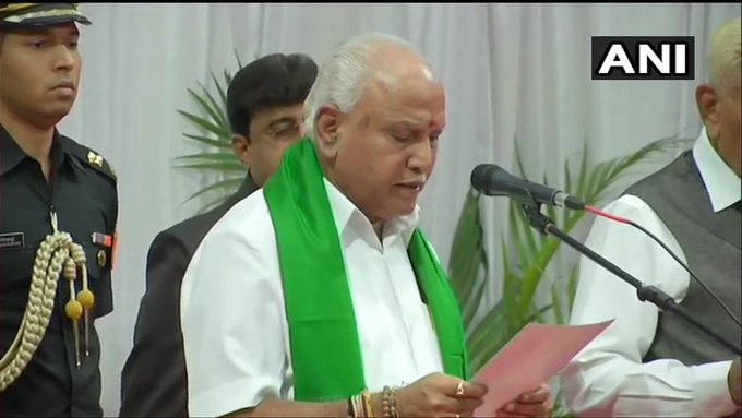 Yediyurappa takes oath as Karnataka chief minister for the