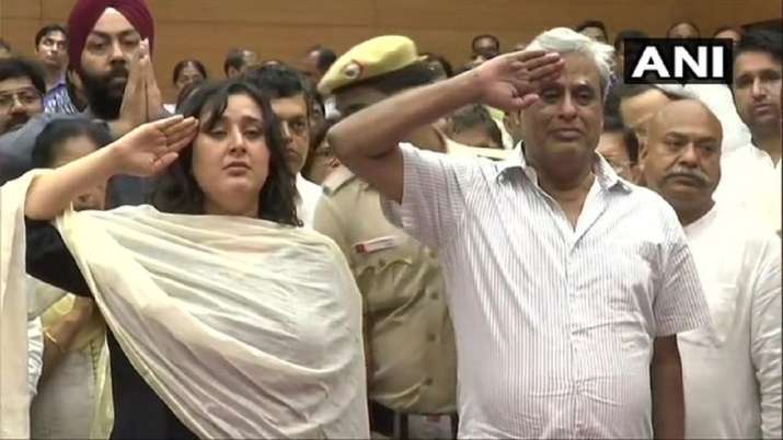 India Tv - Daughter and husband of Sushma Swaraj salute the former External Affairs Minister