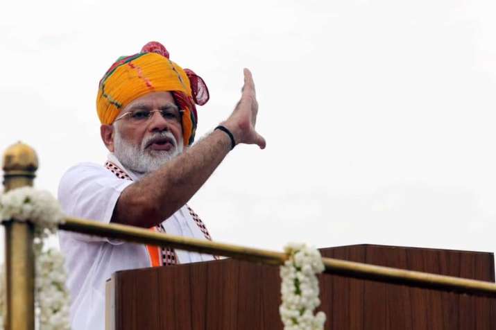 Prime Minister Narendra Modi addresses people from the ramparts of the Red Fort on August 15, 2019.