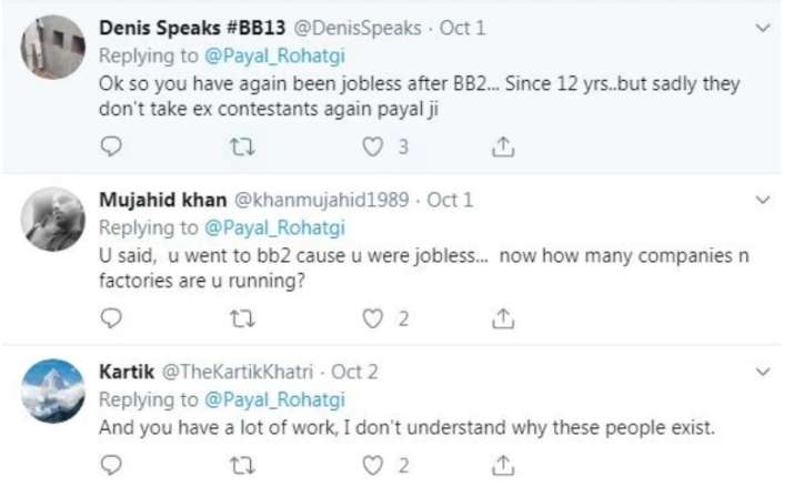 India Tv - Bigg Boss 13: Payal Rohatgi brutally slammed for calling Ameesha, Koena and Rashami jobless