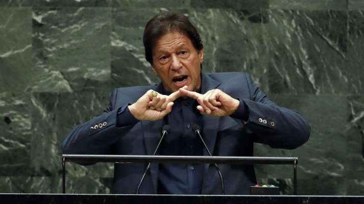 Pakistan's Prime Minister Imran Khan addresses the 74th