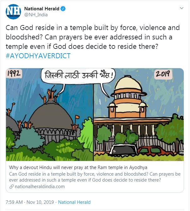 National Herald apologises for its controversial cartoon on Ayodhya verdict  | India News – India TV