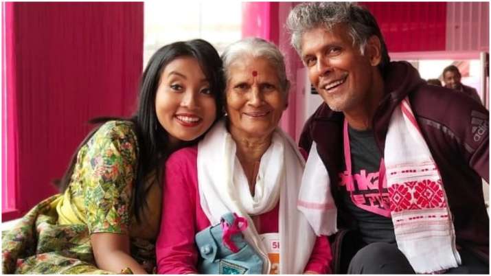 Milind Soman poses with mother Usha and wife Ankita Konwar in latest ...