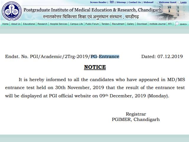 PGIMER MDMS Entrance Result, PGIMER result 2020, PGIMER result direct link, PGIMER MDMS Result 2020,