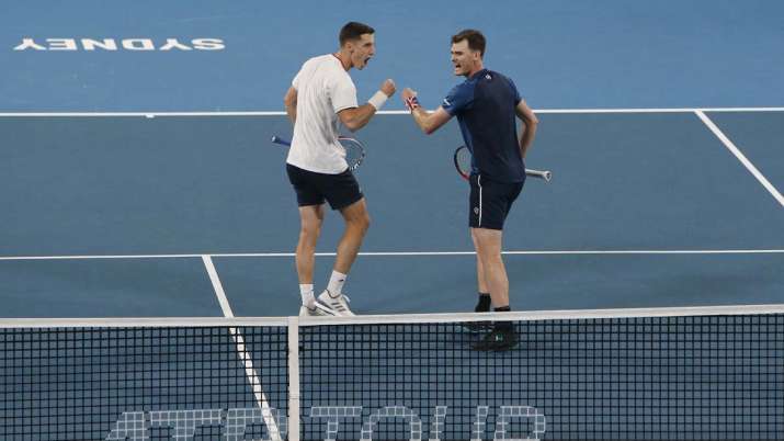 Jamie Murray and Joe Salisbury of Britain during their ATP