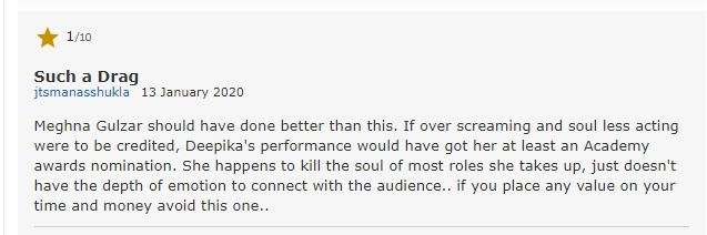 Chhapaak Downvoted On Imdb Ratings Fall To 4 6 Stars Deepika Padukone S Jnu Visit To Blame Bollywood News India Tv