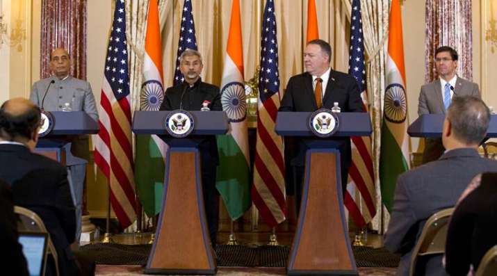 Secretary of State Mike Pompeo, second from right, and Secretary of Defense Mark Esper, right, accom