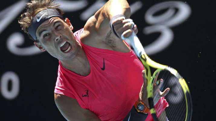 Spain's Rafael Nadal serves to Bolivia's Hugo Dellien