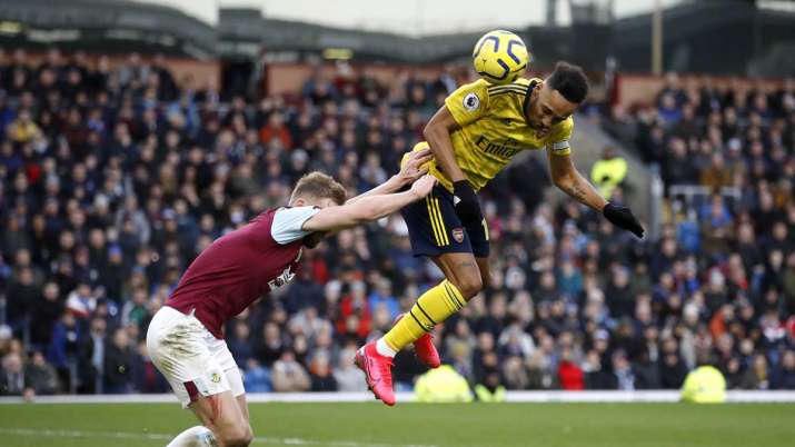 Arsenal's Pierre-Emerick Aubameyang, right, and Burnley's