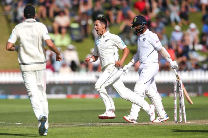 India Tv - Cheteshwar Pujara after being dismissed by Trent Boult in the second innings