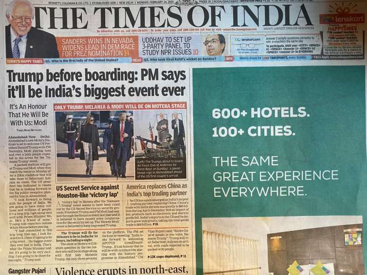 Trump In India What Newspaper Headlines Are Saying Ahead Of Potus Visit India News India Tv