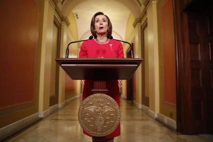 House Speaker Nancy Pelosi of Calif. speaks outside her office on Capitol Hill, Monday, March 23, 20