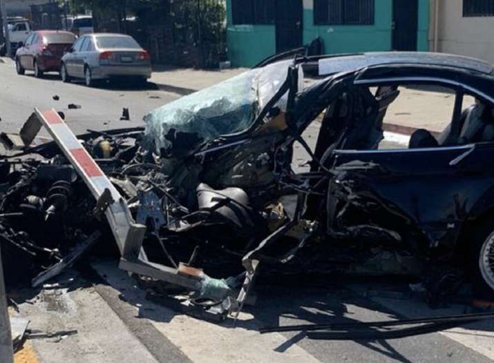 Chilling video shows BMW getting crushed into pieces by a
