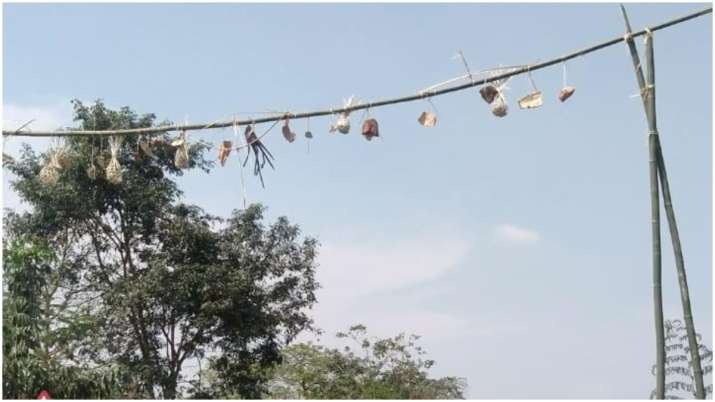 Animals including a dog were killed and hung on a rope over