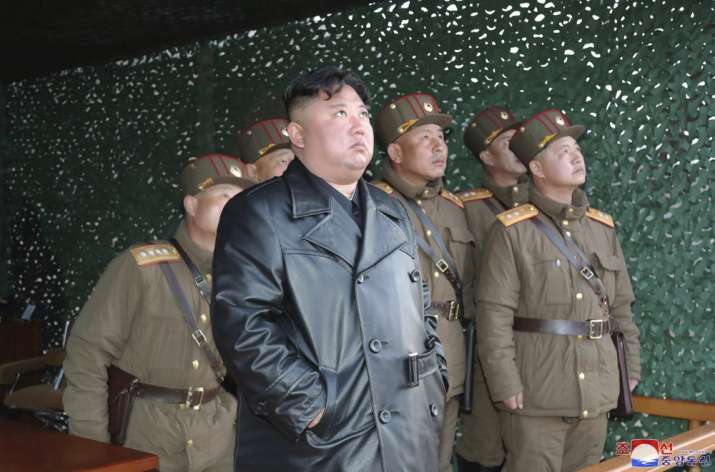 In this photo provided by the North Korean government, North Korean leader Kim Jong Un inspects mili