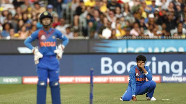 Shafali Verma of India reacts in the field during the ICC