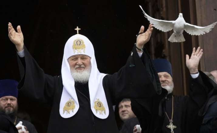 India Tv - Russian Orthodox Church Patriarch Kirill releases a bird celebrating the Annunciation on the eve of 