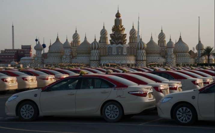India Tv - Hundreds of taxi cabs stand parked at the shopping theme park Global Village in Dubai, United Arab E