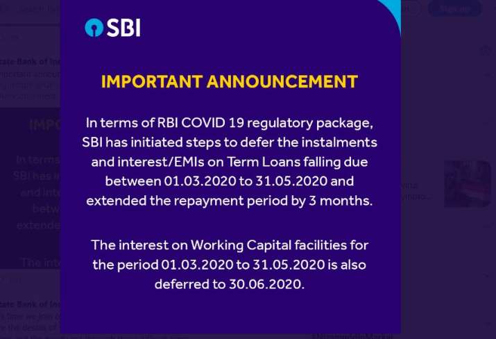 Sbi Alert Sbi Bank Announces 3 Month Emi Moratorium Check How It