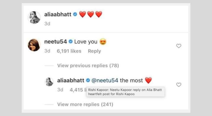 India Tv - Neetu Kapoor on Alia Bhatt post