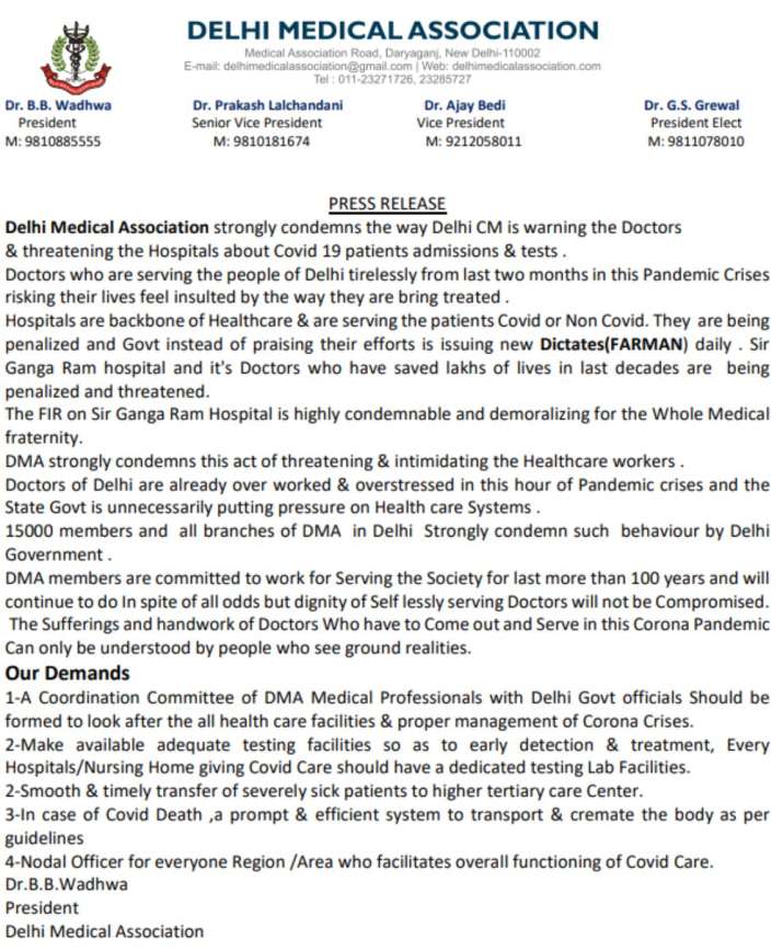 India Tv - Delhi doctors condemn Kejriwal's daily 'farmans' to hospitals, make 5 demands