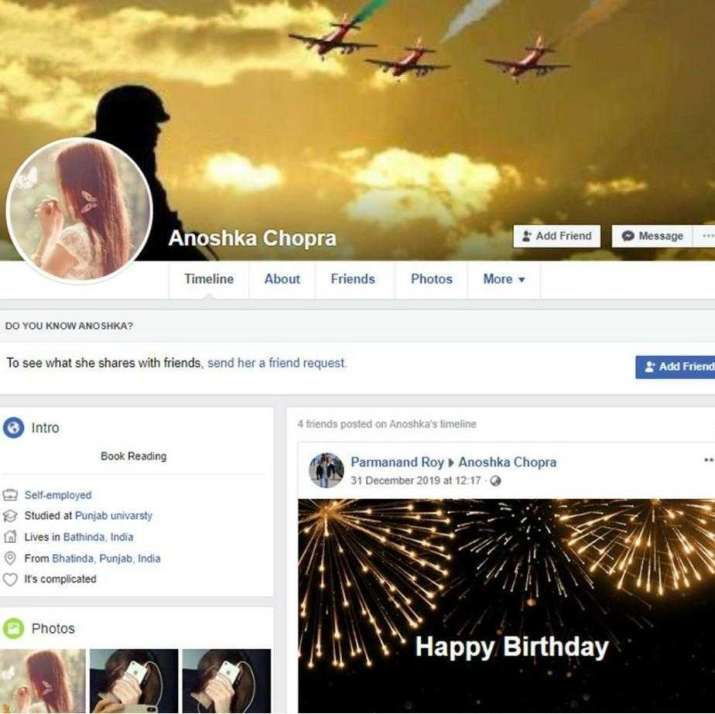 India Tv - Profile of Pakistani handler operating by the name 'Anoshka Chopra.