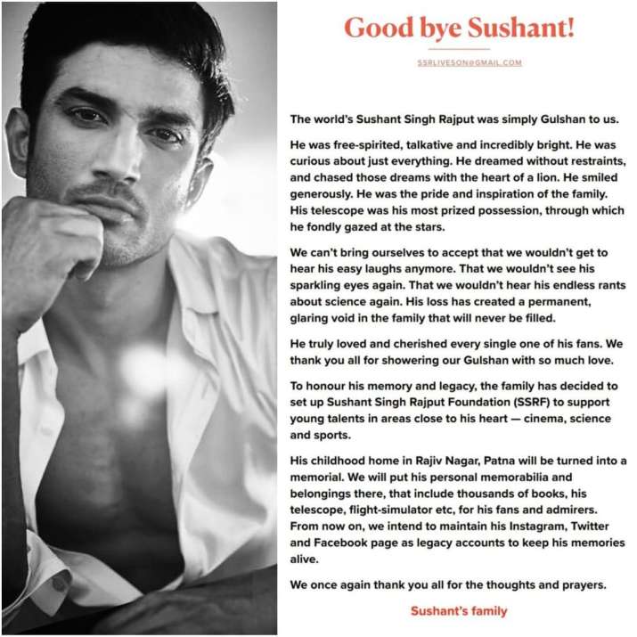 India Tv - Sushant Singh Rajput family statement
